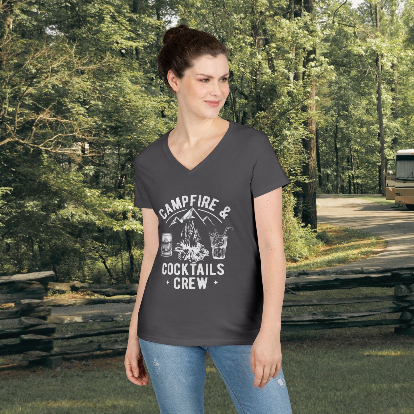 Campfire & Cocktails Crew V-Neck T-Shirt