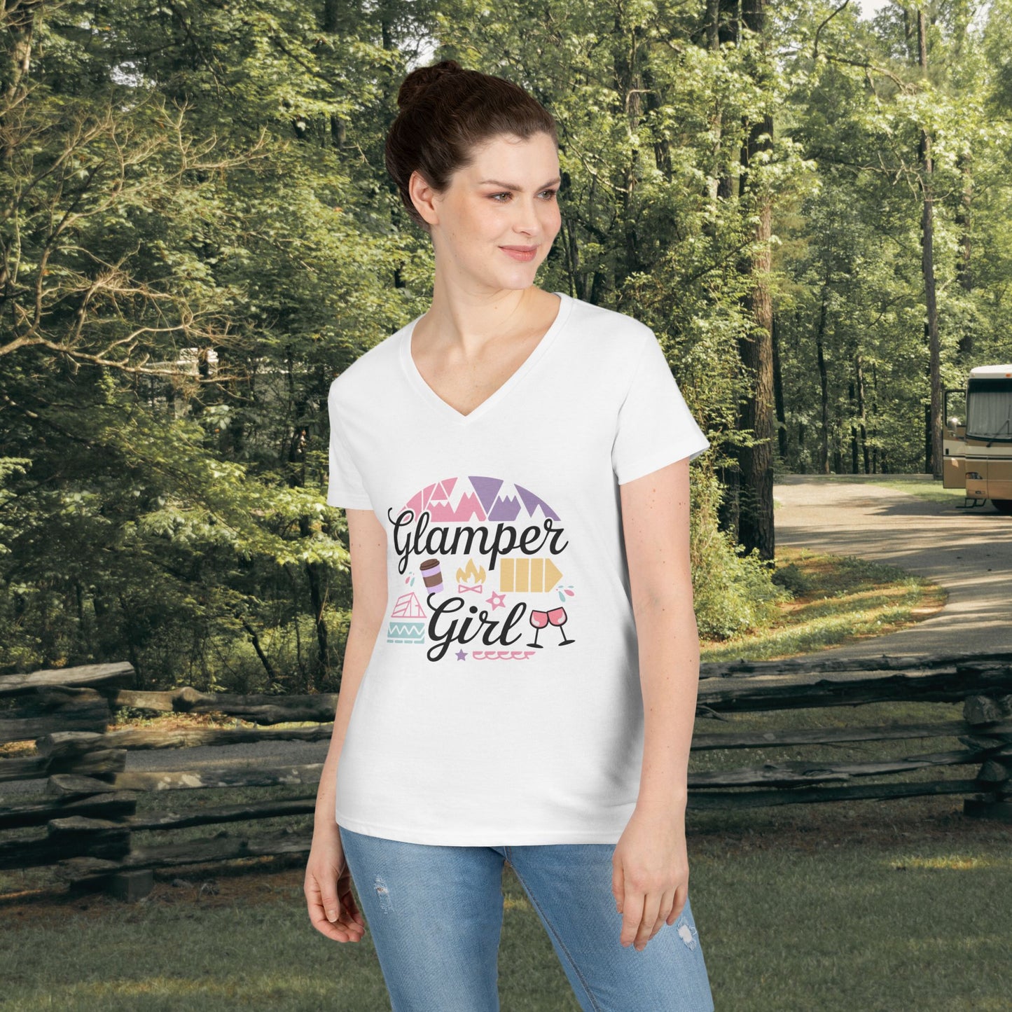 Glamper Girl Print V-Neck T-Shirt