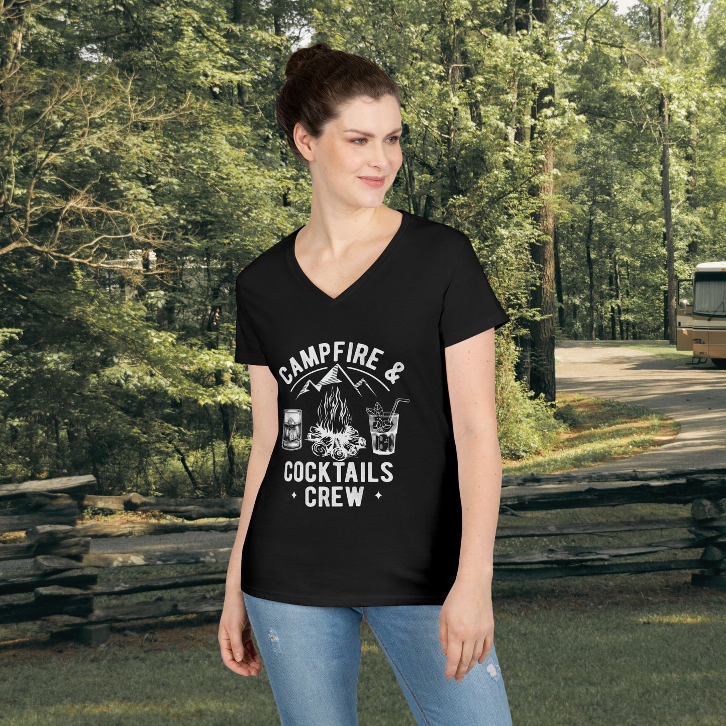 Campfire & Cocktails Crew V-Neck T-Shirt