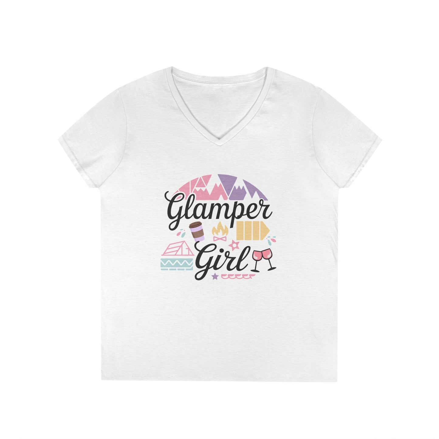 Glamper Girl Print V-Neck T-Shirt